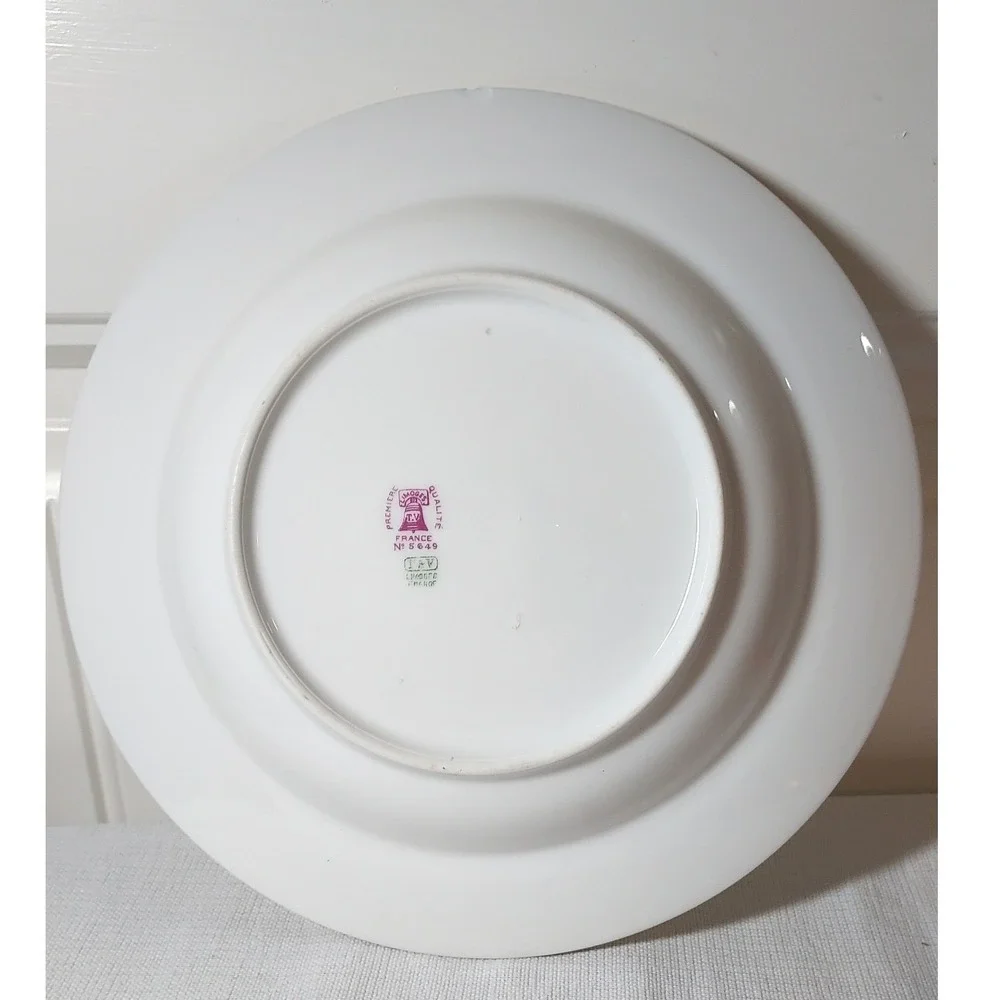 T&V Limoges Dinner Plate‎ 9.75 White Gold Trim France Antique Porcelain